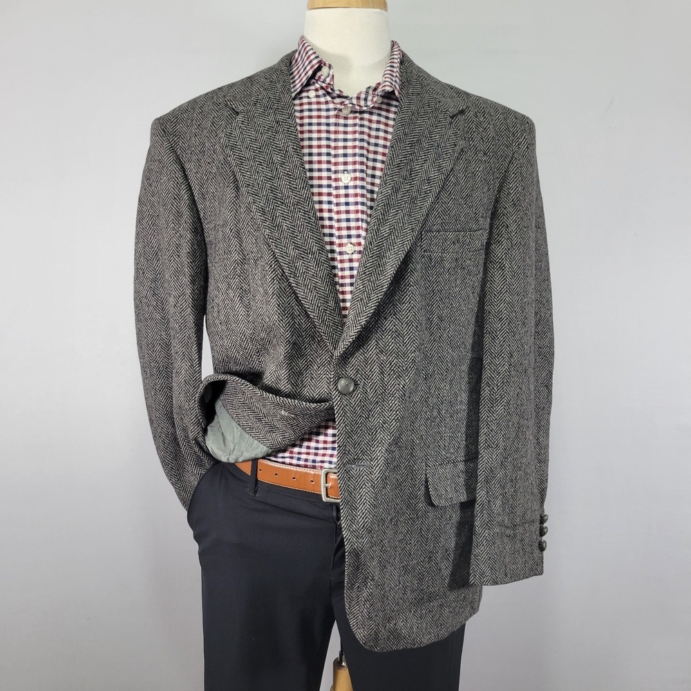 Croft Barrow Men's Tweed Sport Coat Blazer Two Button Gray Herringbone Wool‎ 44R